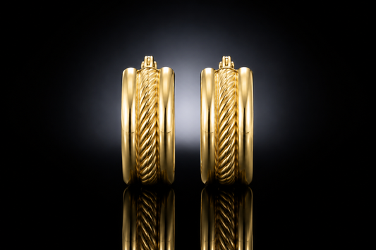 14kt Yellow Gold Cable-Accented Huggie Hoop Earrings by Michael B, 16x6mm