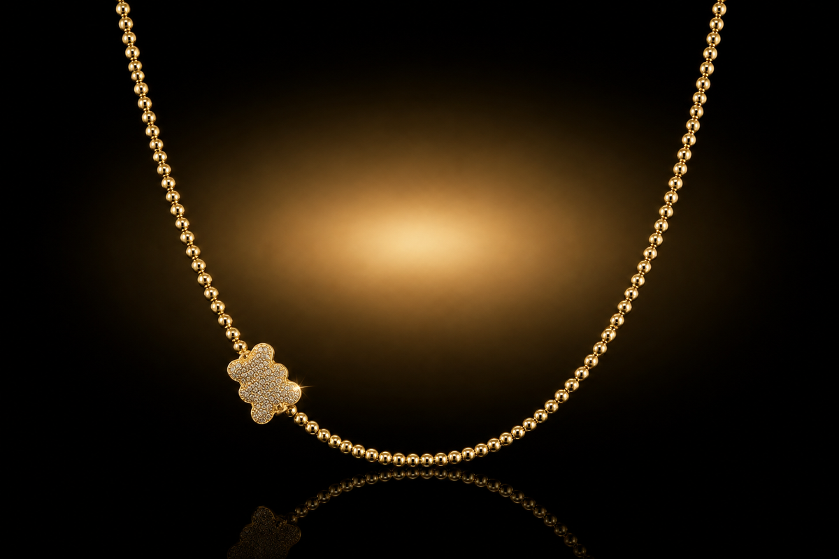 Crystal Pave' Bear Necklace, 16"+2"