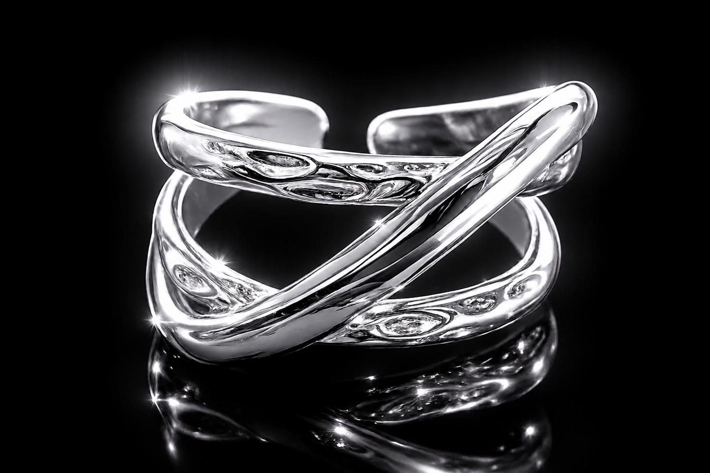 14 kt. Yellow Gold Rhodium Finsihed Stainless Steel Crisscross Rings