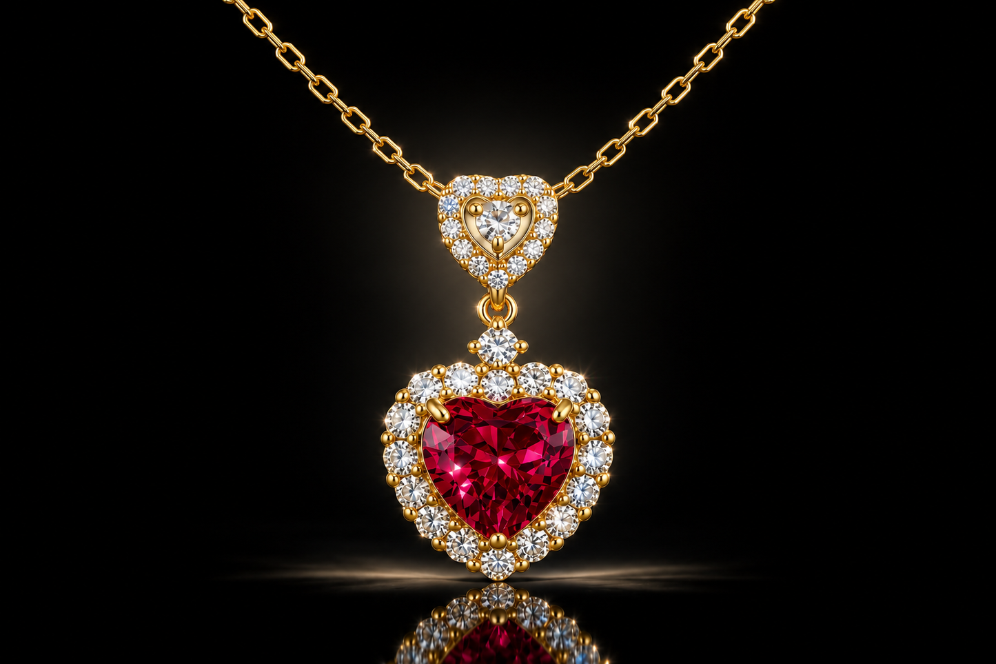 18kt Gold over Titanium Steel Lab-Created Ruby & Diamond Heart Pendant Necklace