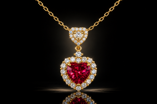 18kt Gold over Titanium Steel Lab-Created Ruby & Diamond Heart Pendant Necklace
