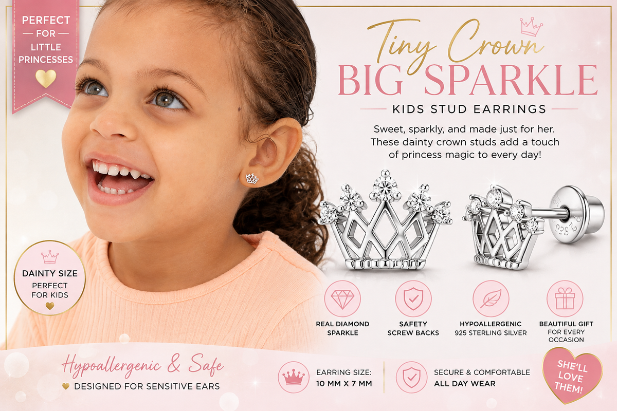 925 Sterling Silver LG White Sapphire Tiara Earrings with Screw Backs