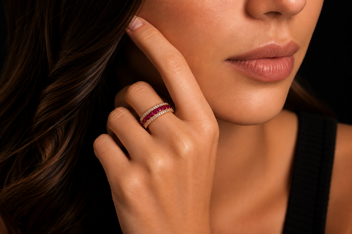 14 kt. Rose Gold 1.83 ctw. Genuine Ruby &amp; Diamond 5 Row Ring by EFFY