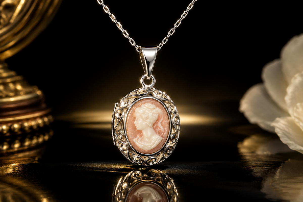 925 Sterling Silver Vintage Filigree Cameo Locket