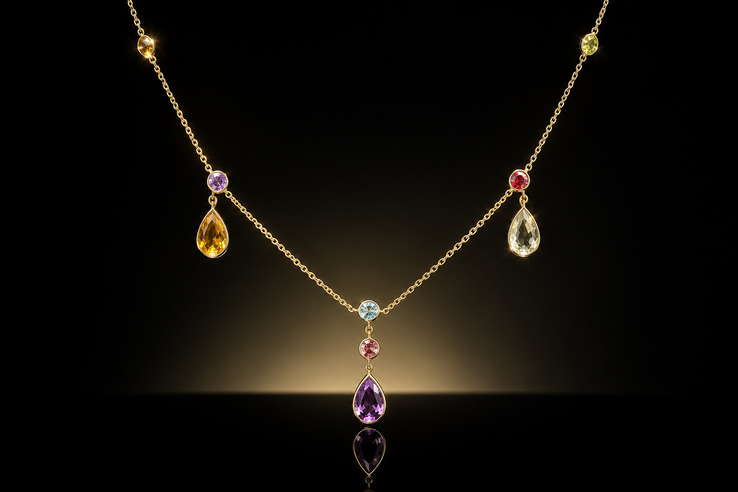14kt Yellow Gold 5.95 CTW Genuine Multi-Gemstone Station Necklace
