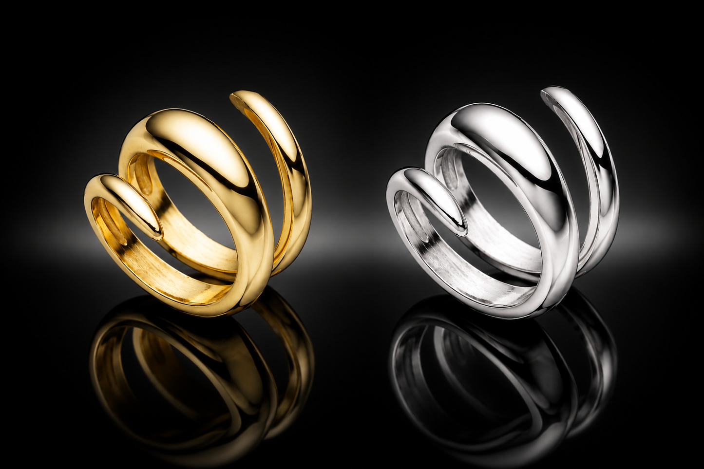 925 Fine Italian Sterling Silver Triple Wrap Ring by Unoaerre &ndash; Gold or Silver