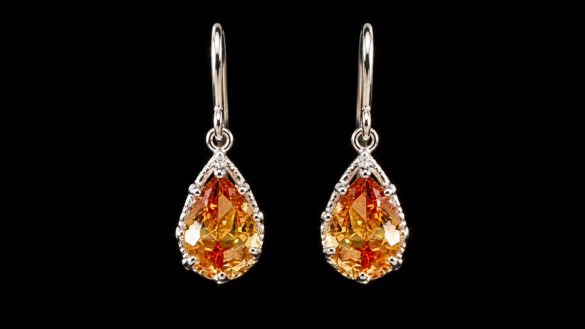 925 Rhodium Sterling Silver 9x7mm Cognac Ice Pendant & Earring Set