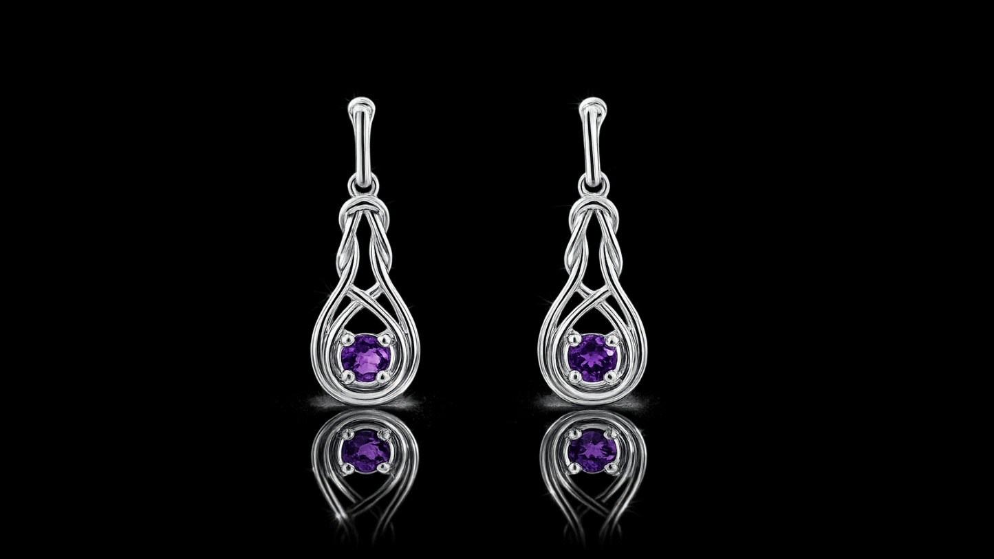 925 Rhodium Finished 1.25 ctw. Genuine Amethyst Love Knot Earrings