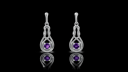 925 Rhodium Finished 1.25 ctw. Genuine Amethyst Love Knot Earrings