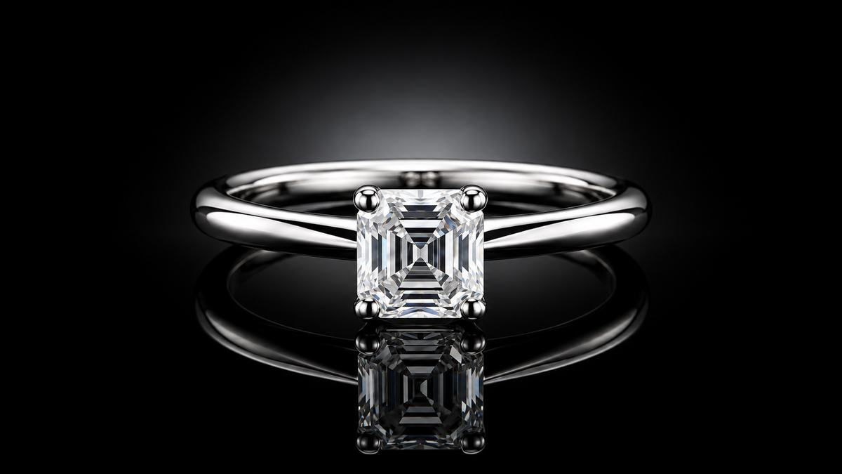 925 Triple Rhodium Sterling Silver Asscher-Cut Lab White Sapphire Necklace, Earrings & Ring Set