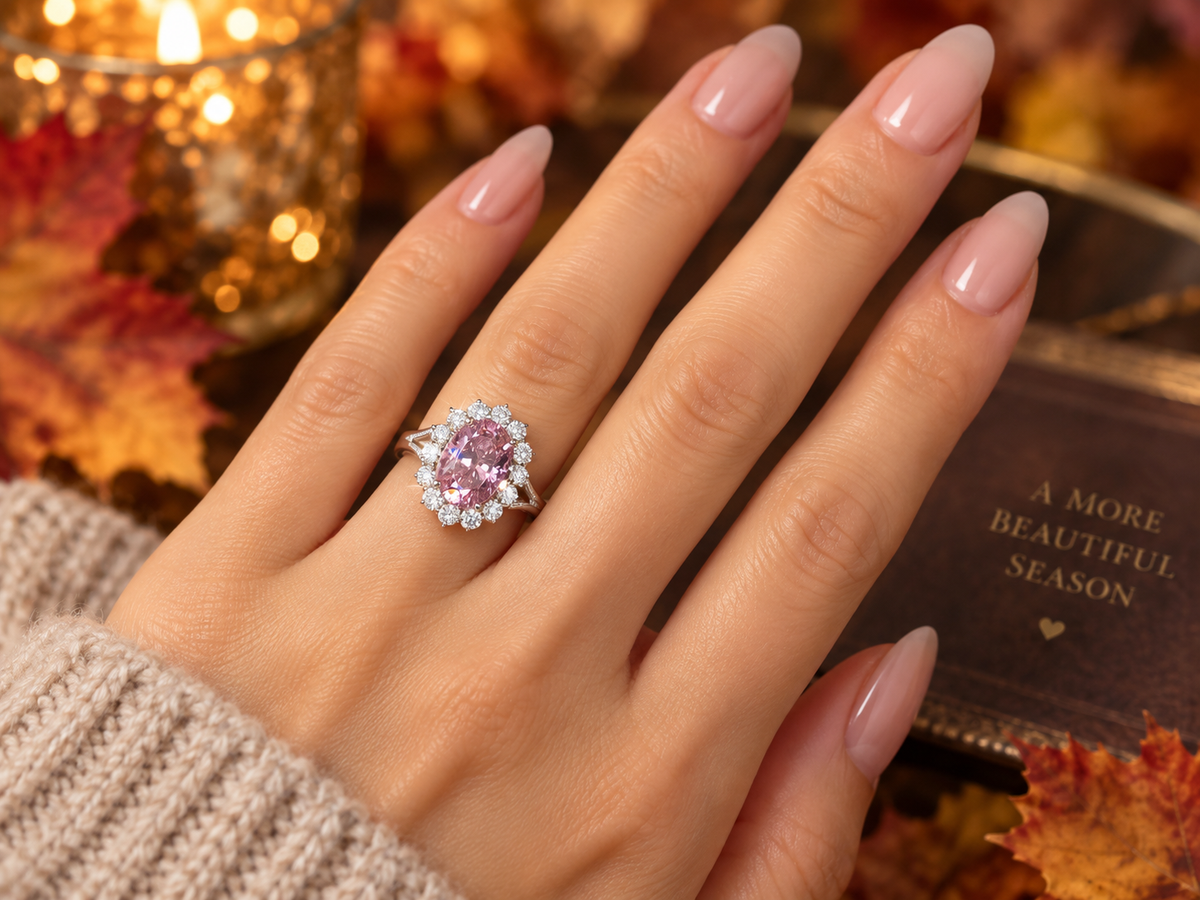925 Triple Rhodium Lab Pink & White Sapphire Split Shank Ring