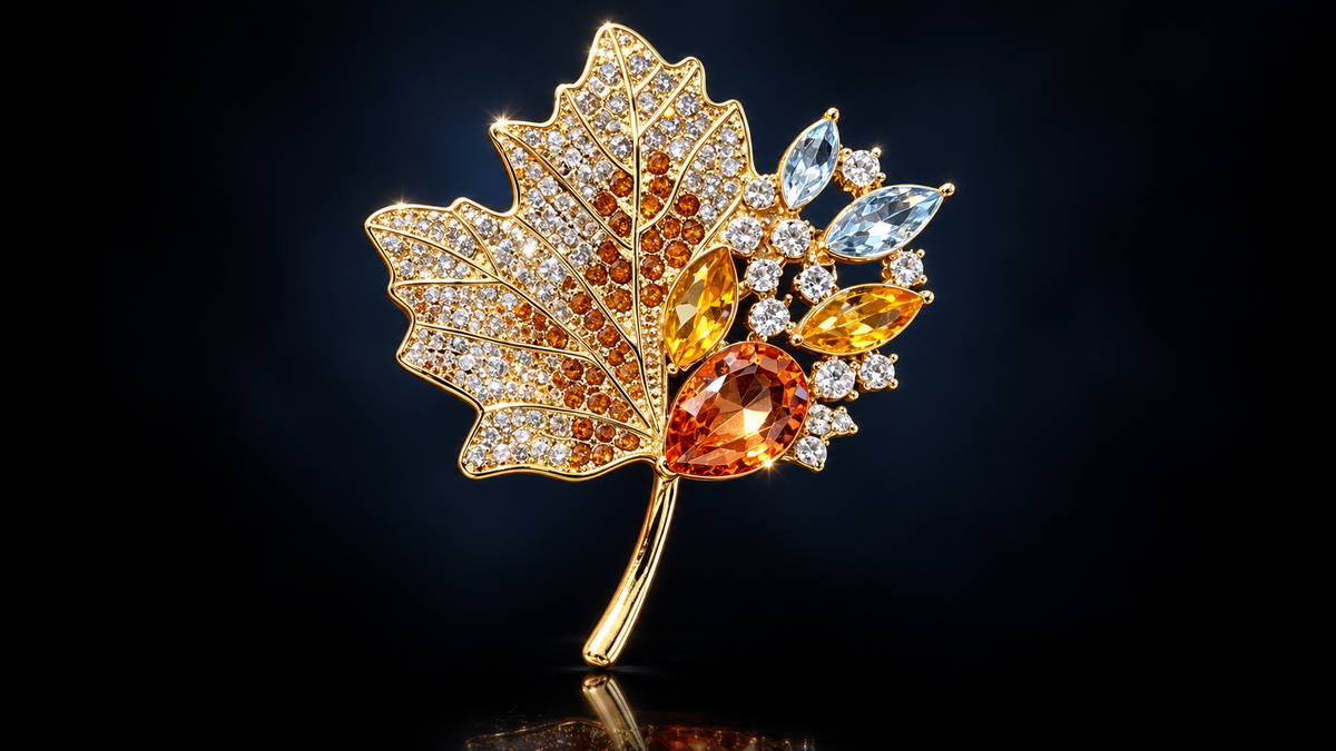 Genuine Swarovski Crystal 40mm Tri-Color Maple Leaf Brooch