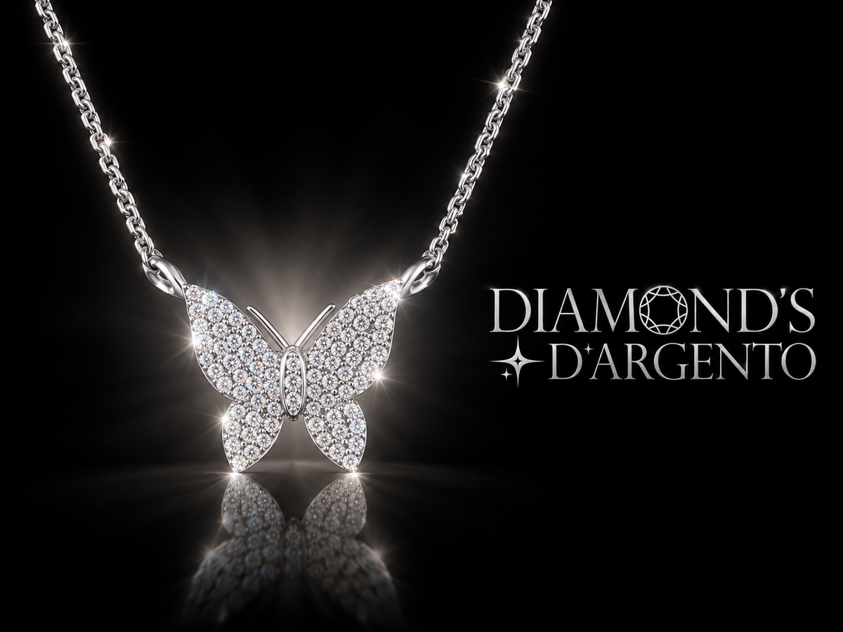 Diamond Butterfly Pendant Necklace – 75 Natural Diamonds in Triple Rhodium Finished Sterling Silver