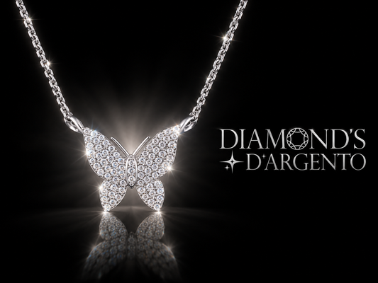 Diamond Butterfly Pendant Necklace – 75 Natural Diamonds in Triple Rhodium Finished Sterling Silver