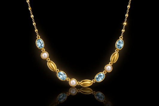 Sky Blue Topaz & Freshwater Pearl Necklace – Italian Silver with 14KT Gold Finish