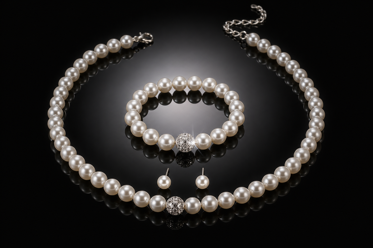 8mm Faux Pearl 3-Piece Set with Pavé Crystal Accent Beads