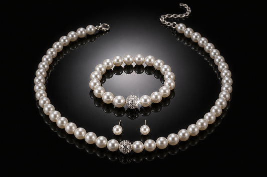8mm Faux Pearl 3-Piece Set with Pavé Crystal Accent Beads