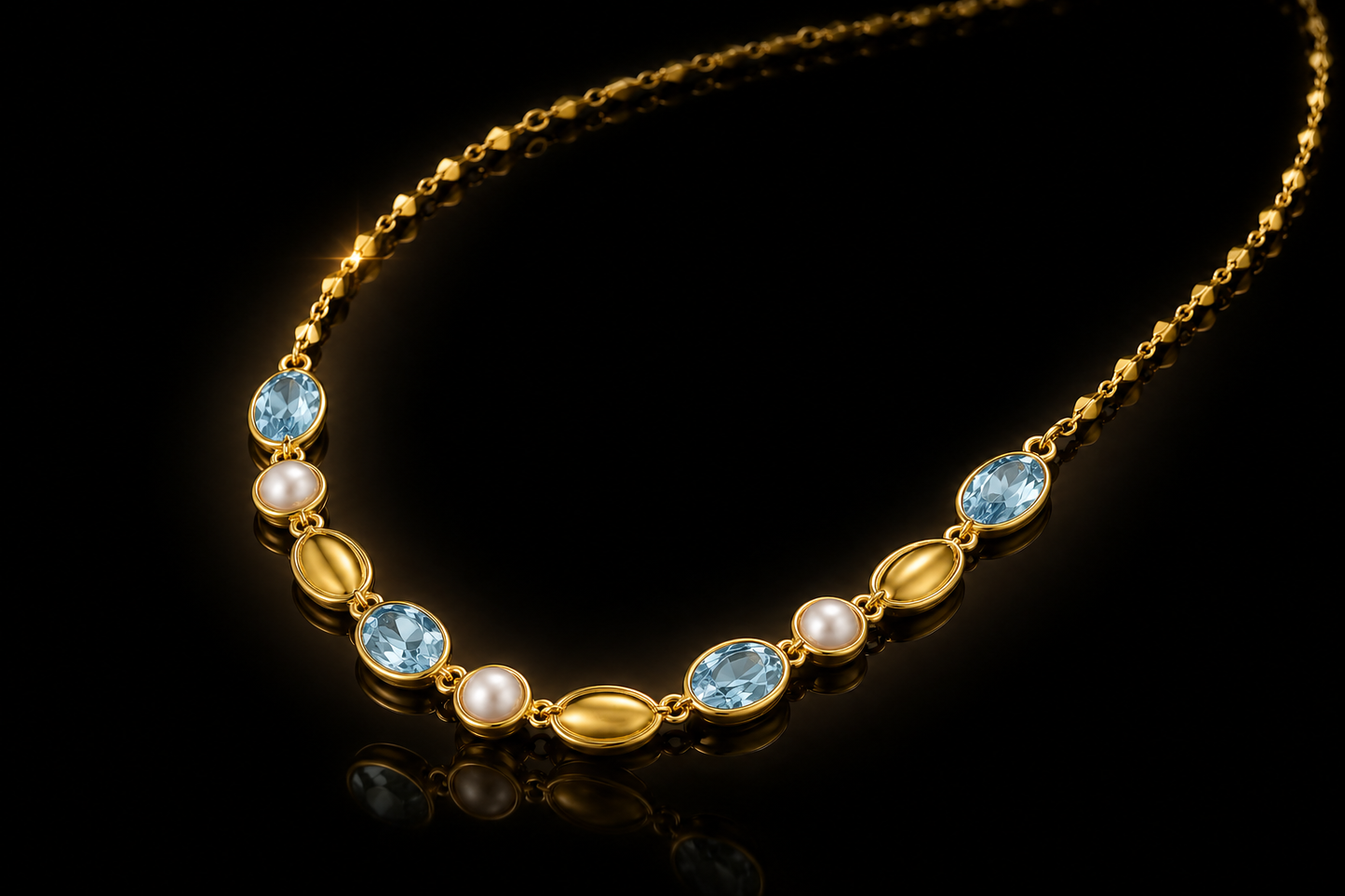 Sky Blue Topaz & Freshwater Pearl Necklace – Italian Silver with 14KT Gold Finish