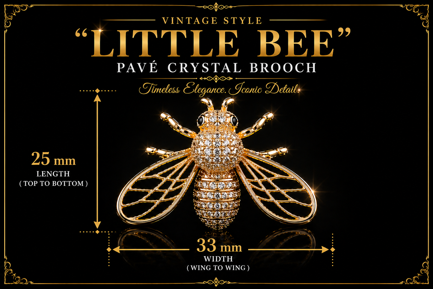 Vintage Style “Little Bee” Pavé Crystal Brooch