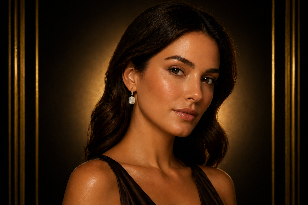 14 kt. Yellow Gold Finished Emerald Cut Lever Back Earrings