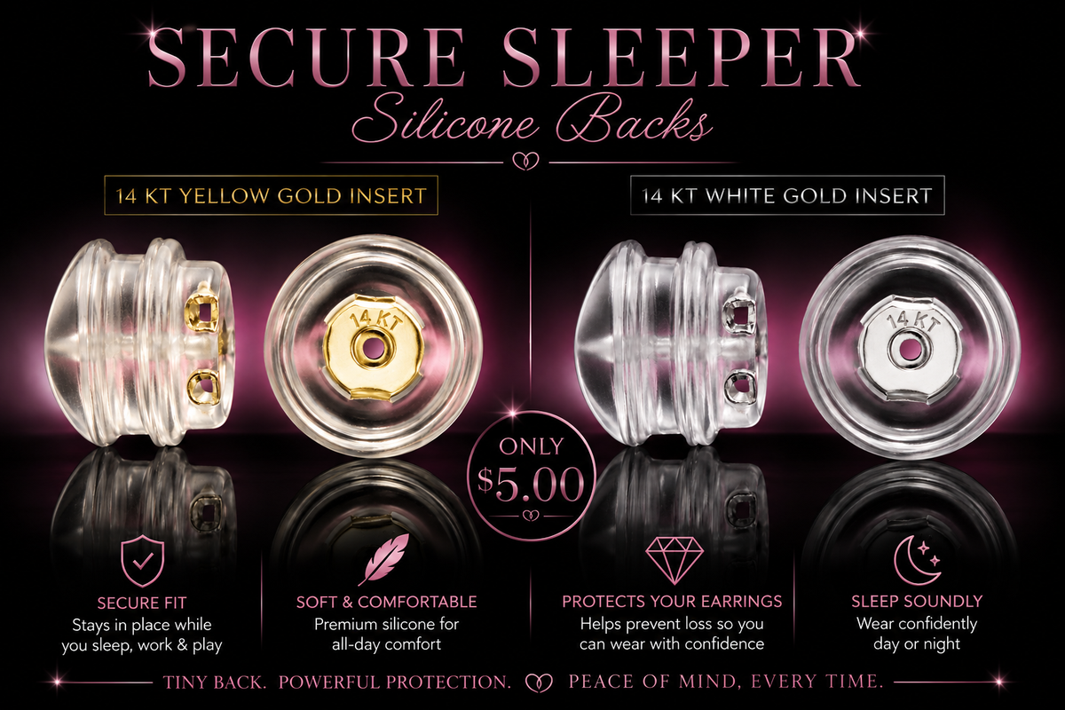 14K Silicone Secure Sleeper Earring Backs (Yellow or White Gold)