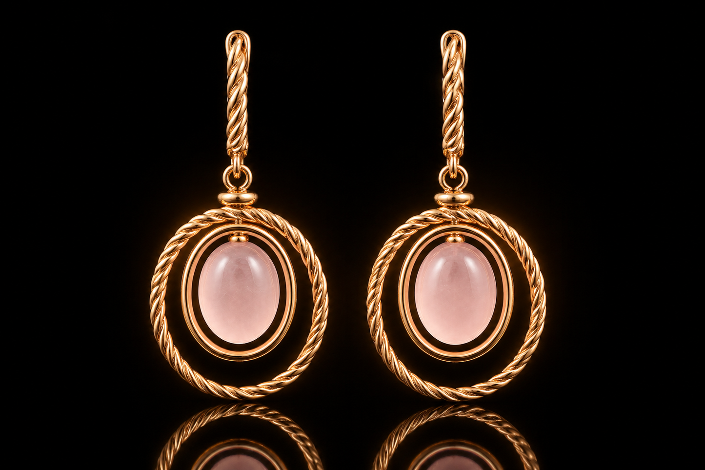 14K Rose Gold over Sterling Silver Genuine Rose Quartz Pendant & Earrings