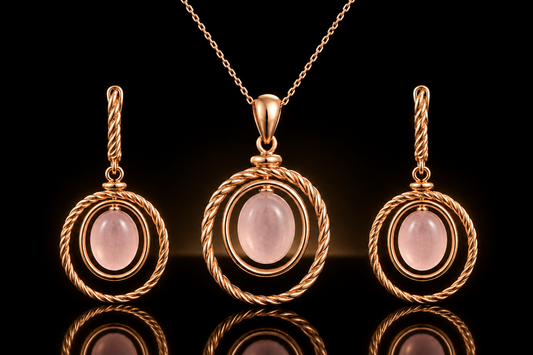 14K Rose Gold over Sterling Silver Genuine Rose Quartz Pendant & Earrings