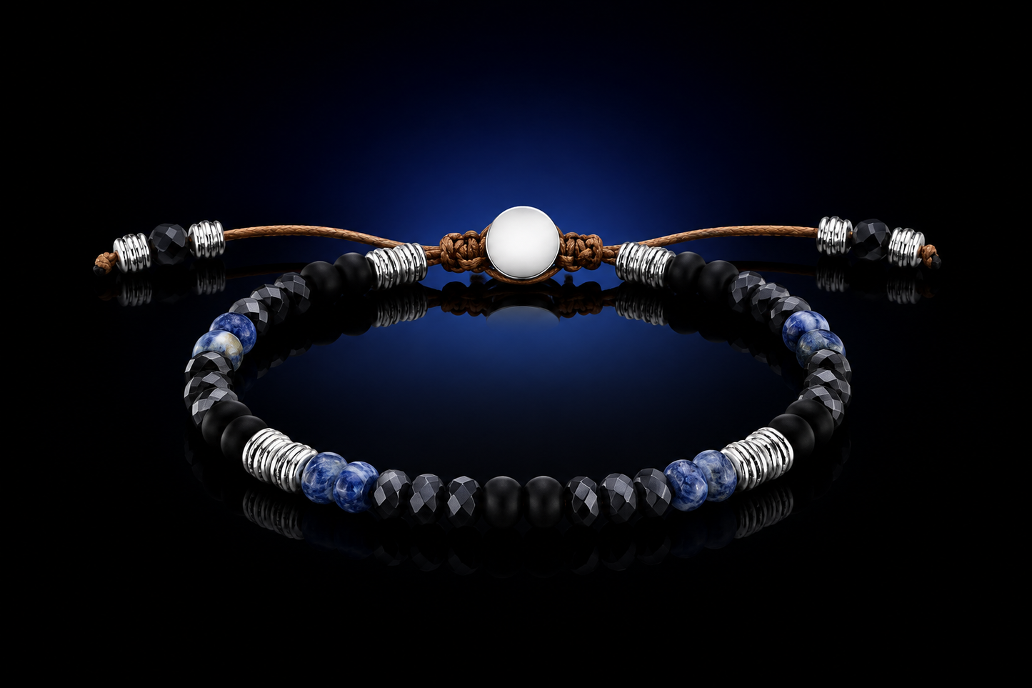 Genuine Onyx & Lapis 6mm Adjustable Bead Bracelet