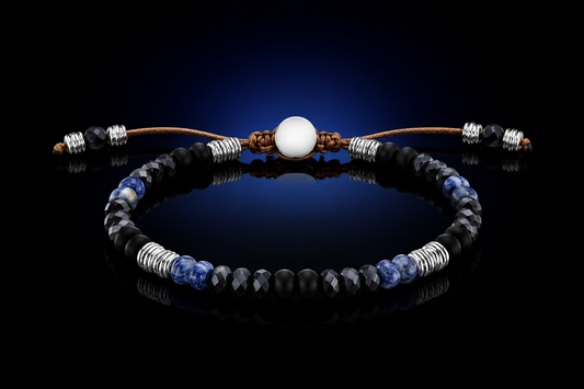 Genuine Onyx & Lapis 6mm Adjustable Bead Bracelet