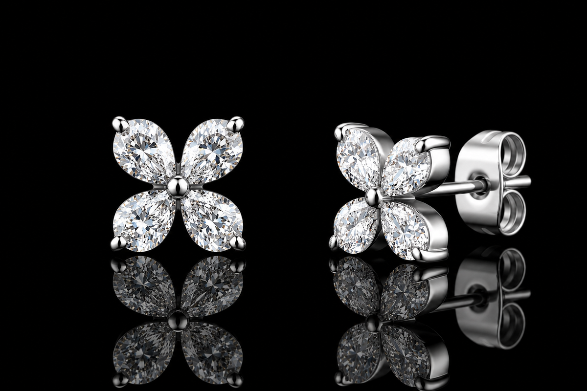 18kt Gold/Rhodium-Finished Titanium Steel Petal Stud Earrings