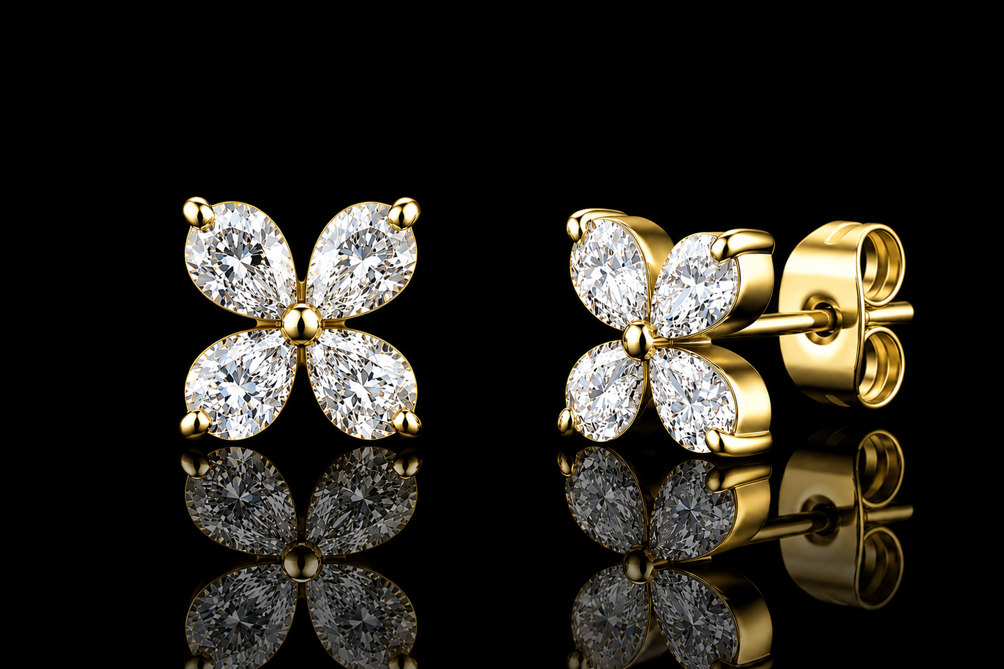 18kt Gold/Rhodium-Finished Titanium Steel Petal Stud Earrings