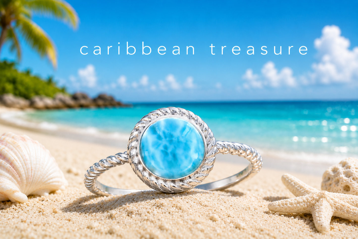 Sterling Silver Round Larimar Rope Design Ring
