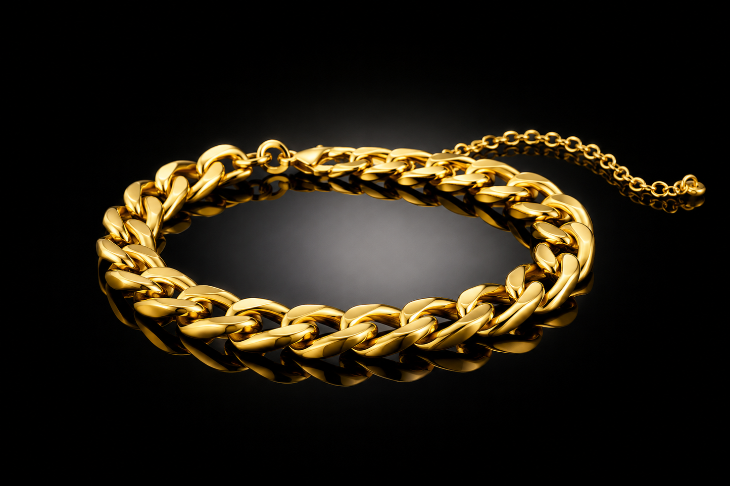 18 kt. Yellow Gold over Titanium  Stainless Steel Three  Bracelet Set 6.5" + 2" Inch