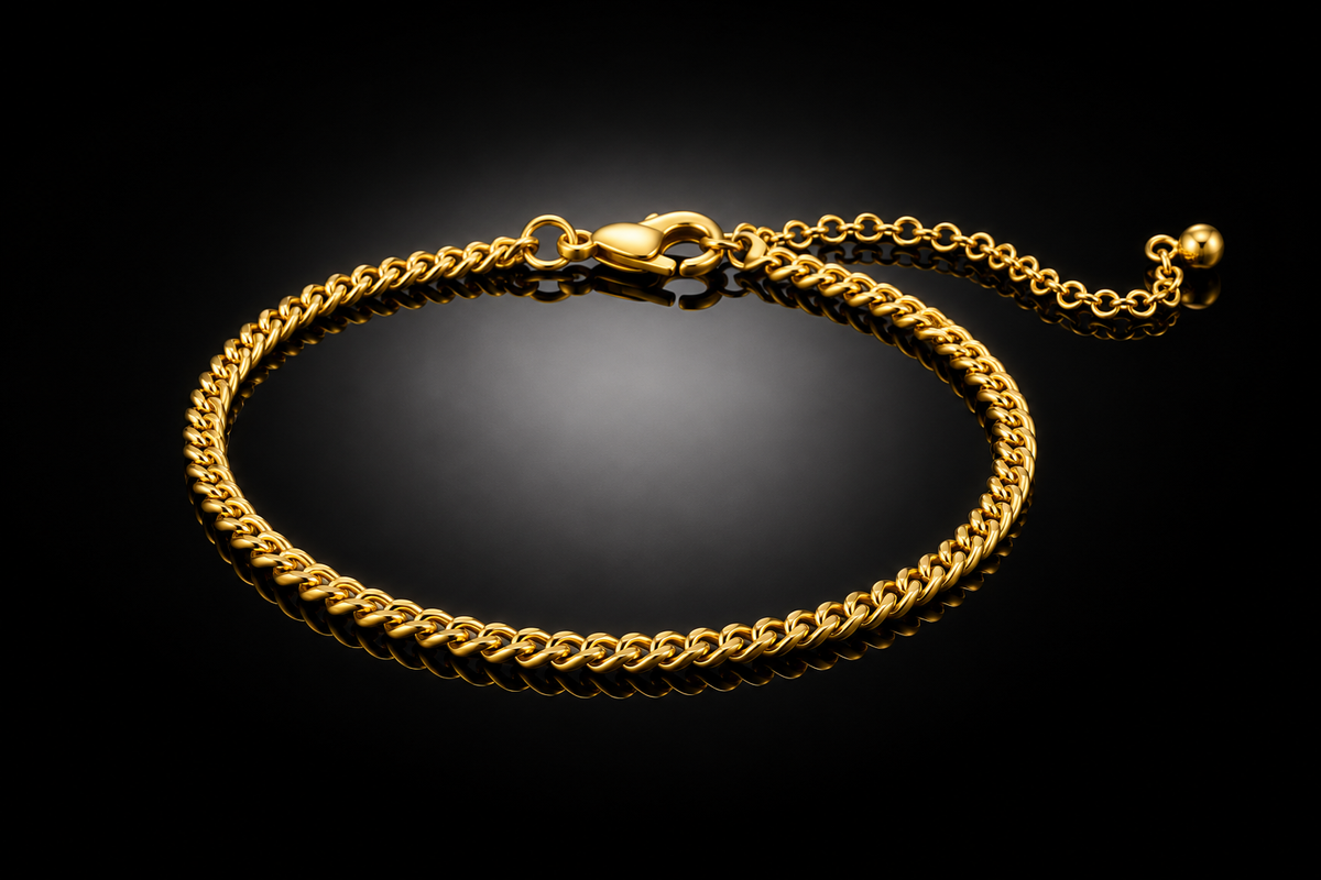18 kt. Yellow Gold over Titanium  Stainless Steel Three  Bracelet Set 6.5" + 2" Inch