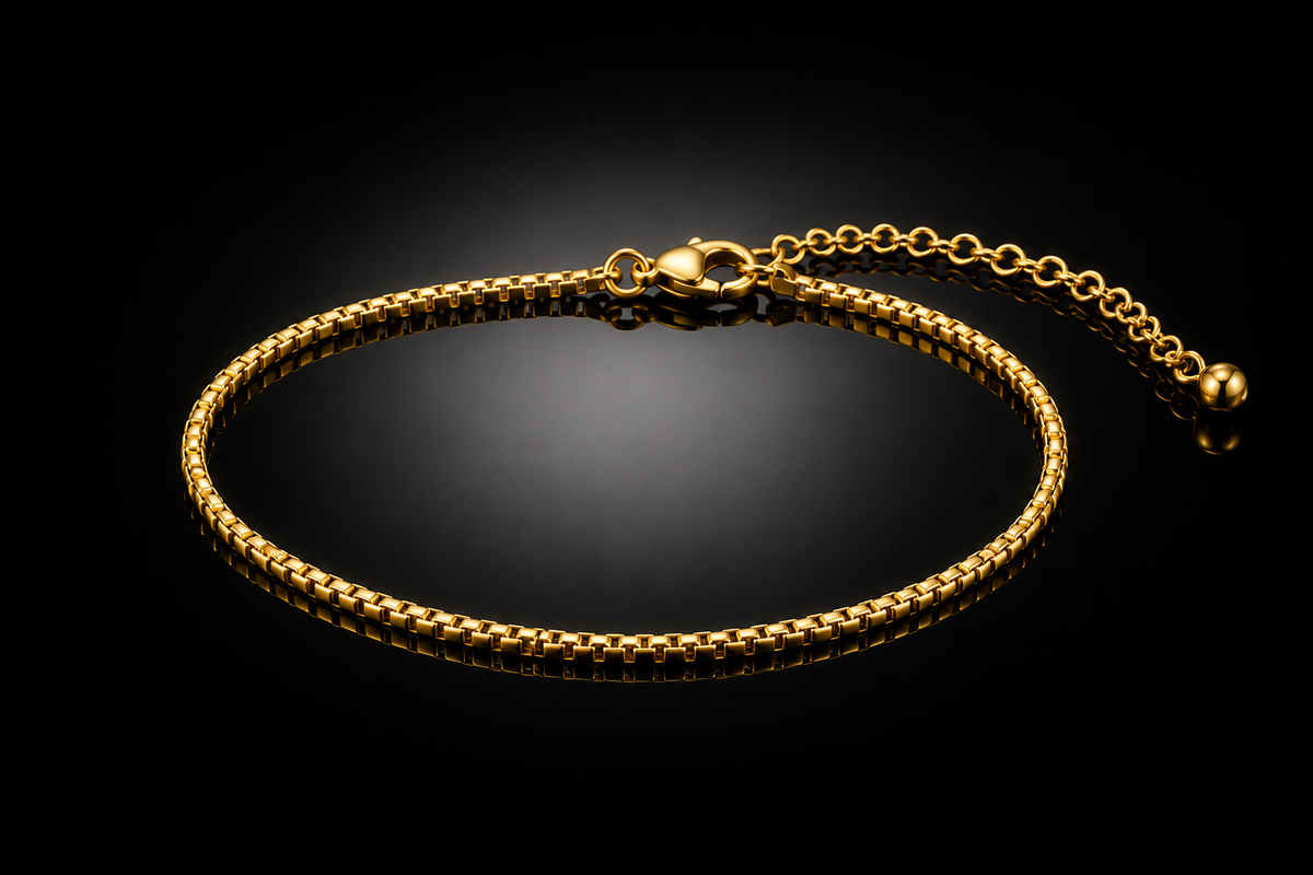 18 kt. Yellow Gold over Titanium  Stainless Steel Three  Bracelet Set 6.5" + 2" Inch