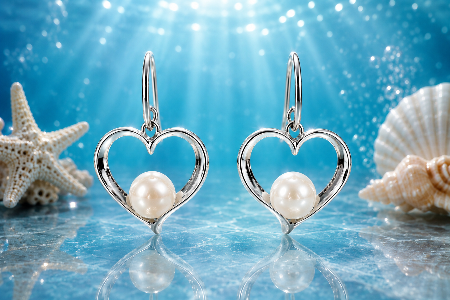 925 Rhodium Finished Sterling Silver 9 mm Freshwater Pearl Open Heart Earrings