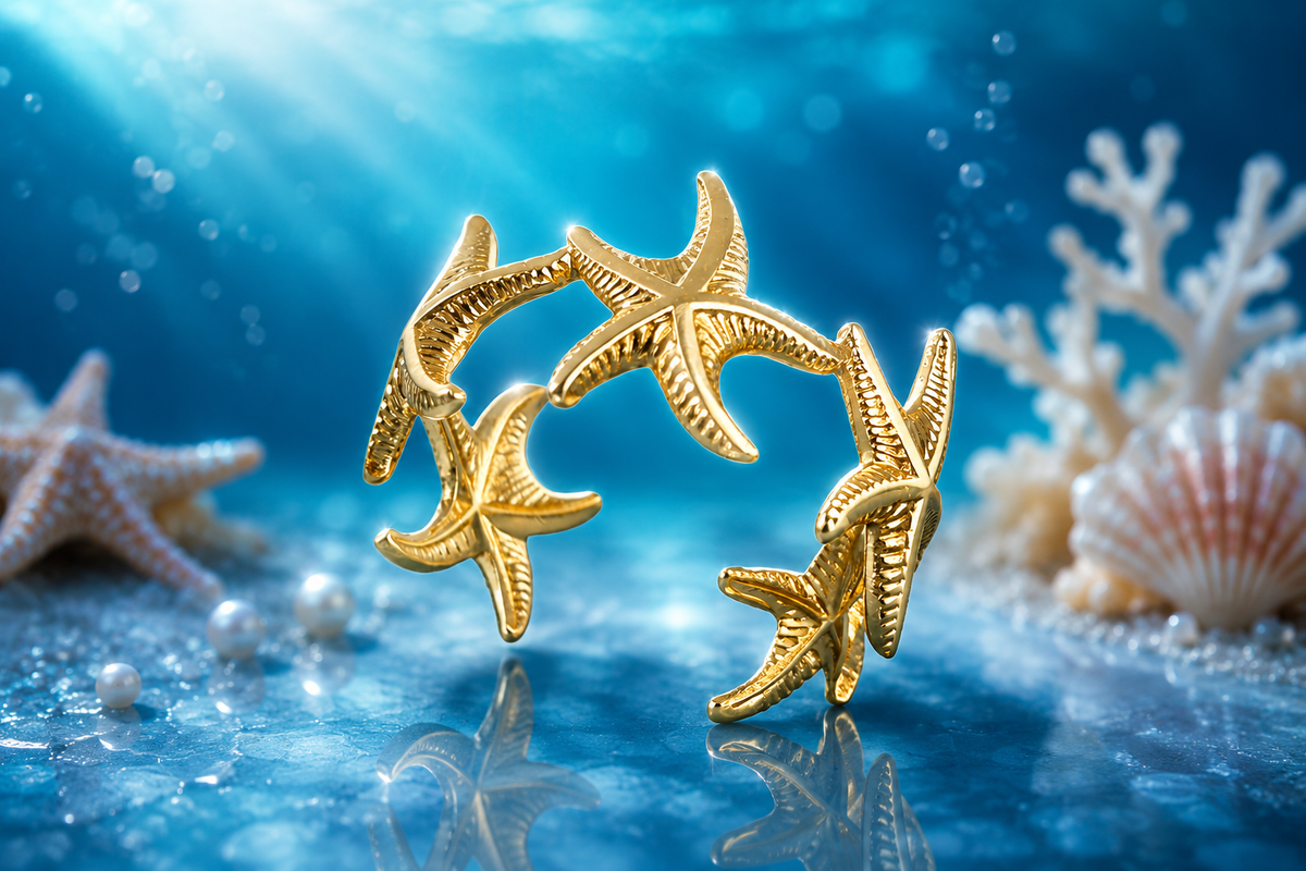 14 kt. Yellow Gold PVD Stainless Steel Starfish Adjustable Band Ring