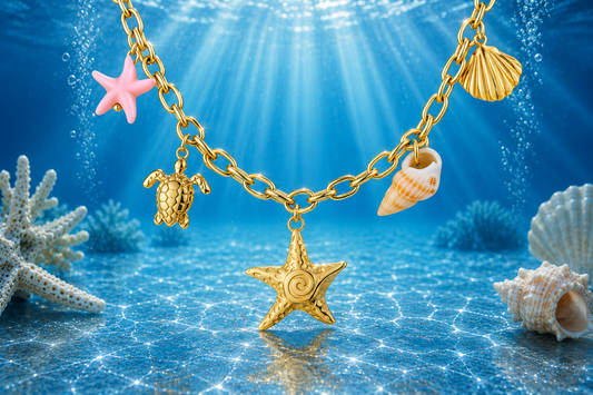 18 kt. Yellow Gold over Titanium Stainless Steel Large Link Starfish Necklace – 18"