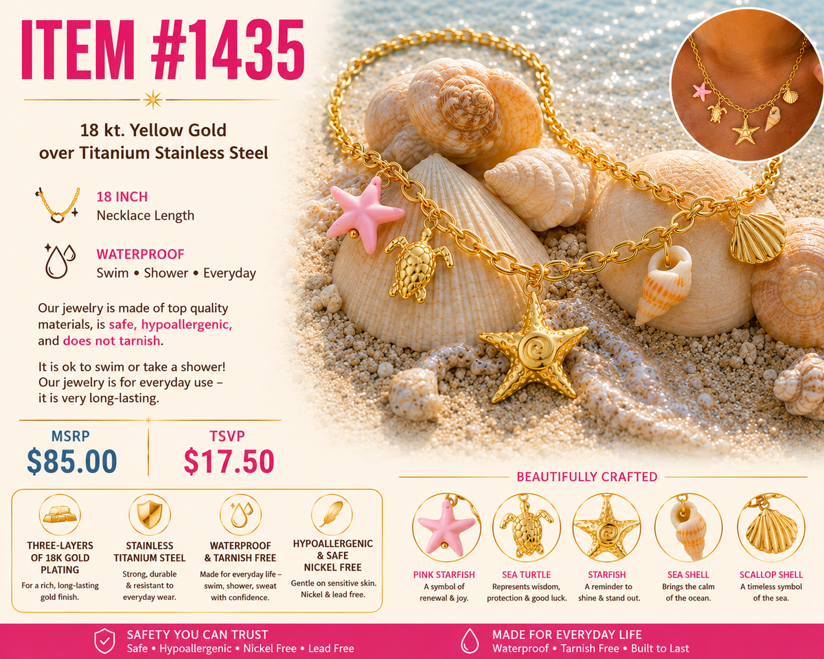18 kt. Yellow Gold over Titanium Stainless Steel Large Link Starfish Necklace – 18"