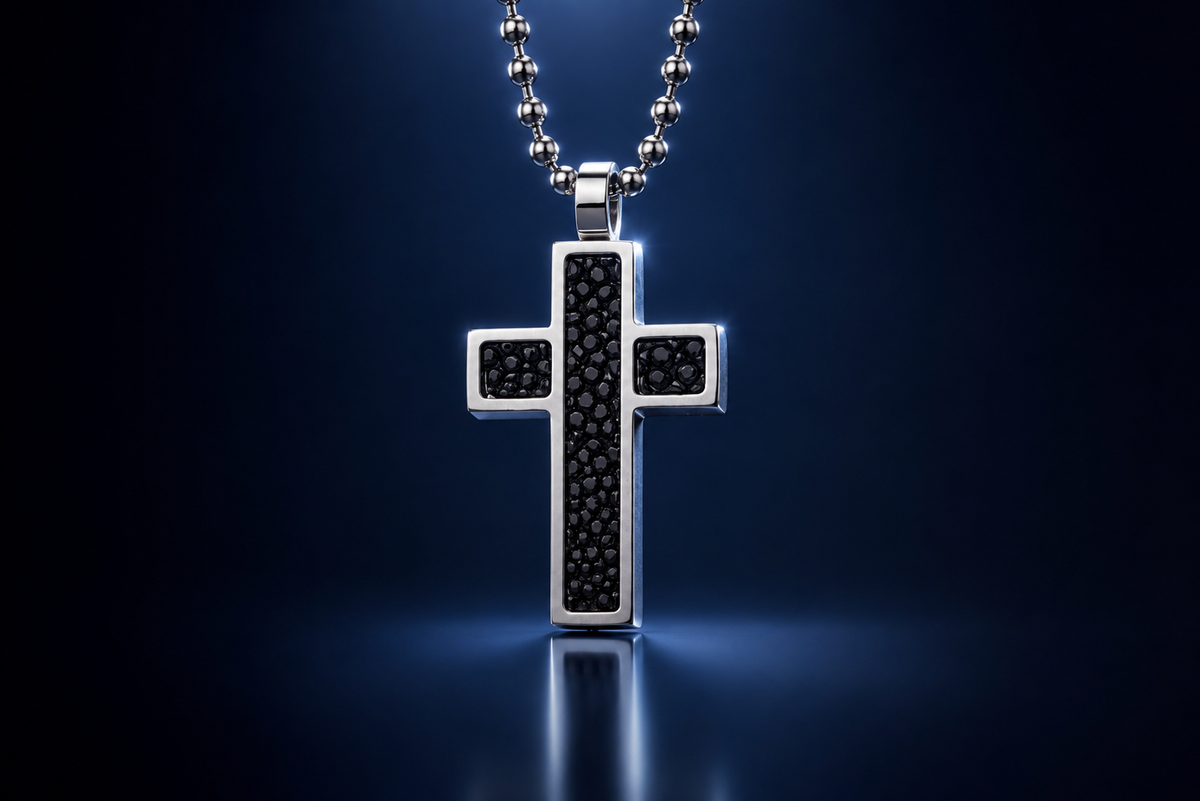 316L Stainless Steel Genuine Stingray 30 mm Cross with 24" Bead Chain