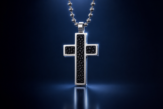 316L Stainless Steel Genuine Stingray 30 mm Cross with 24" Bead Chain