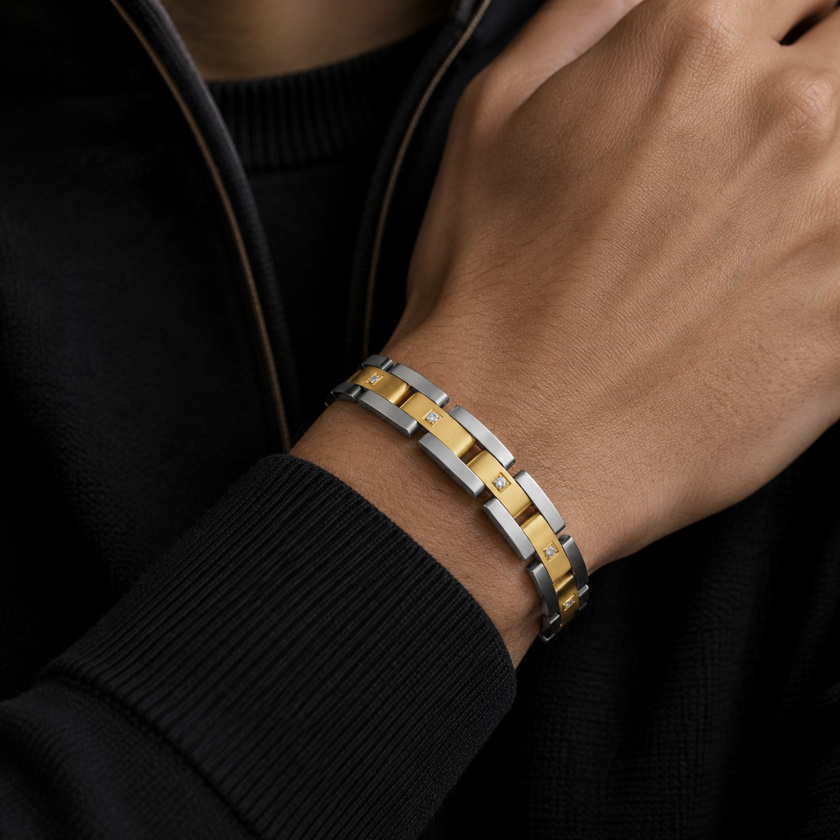 Men’s 14 kt. Two-Tone LG White Sapphire Bracelet