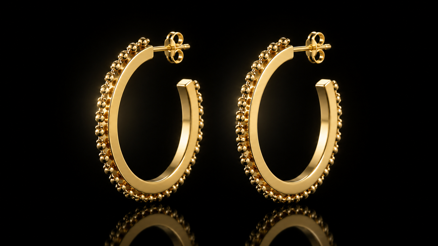 14 kt./Rhodium 36 mm PVD Beaded Hoop Earrings