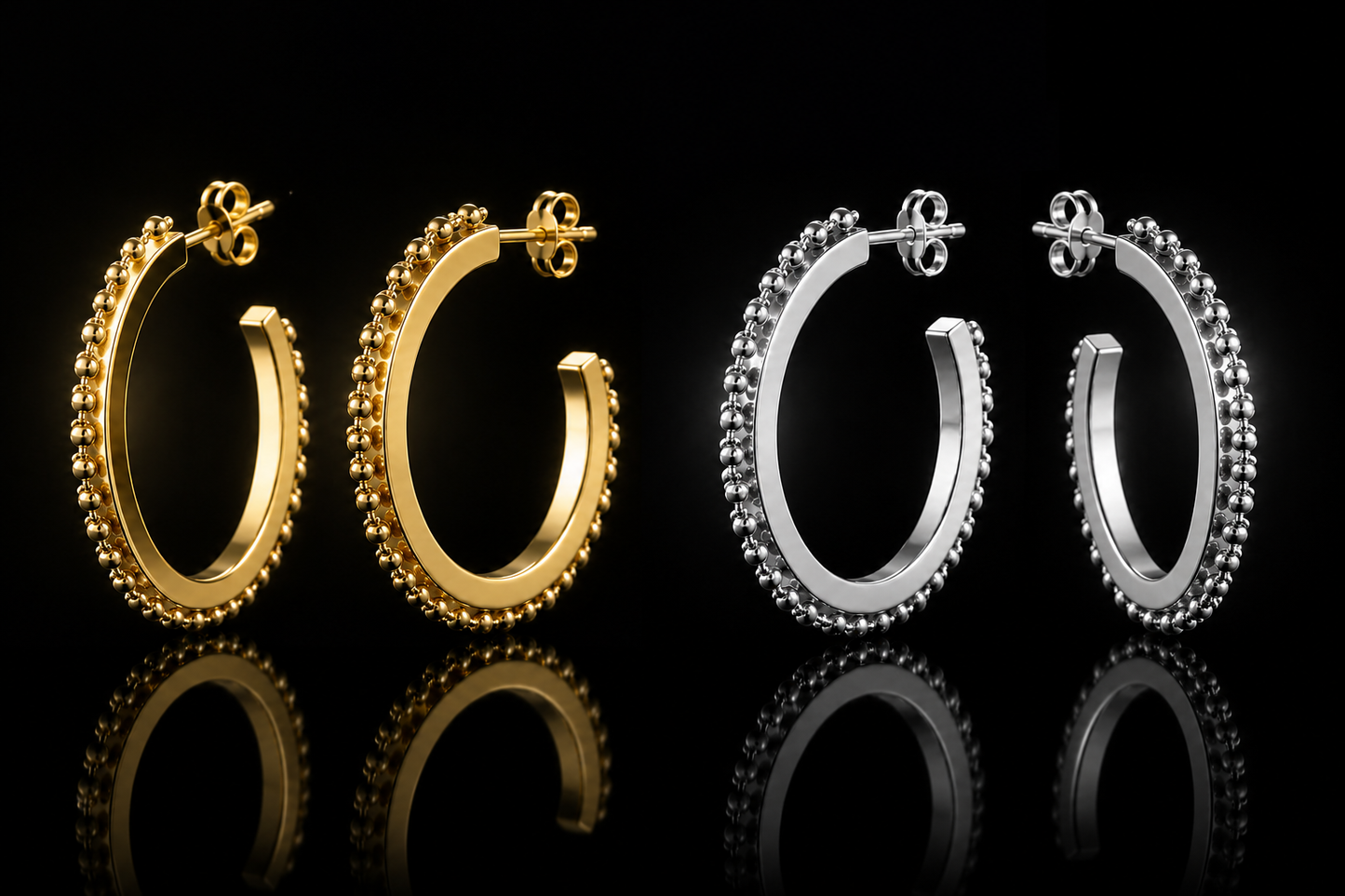 14 kt./Rhodium 36 mm PVD Beaded Hoop Earrings
