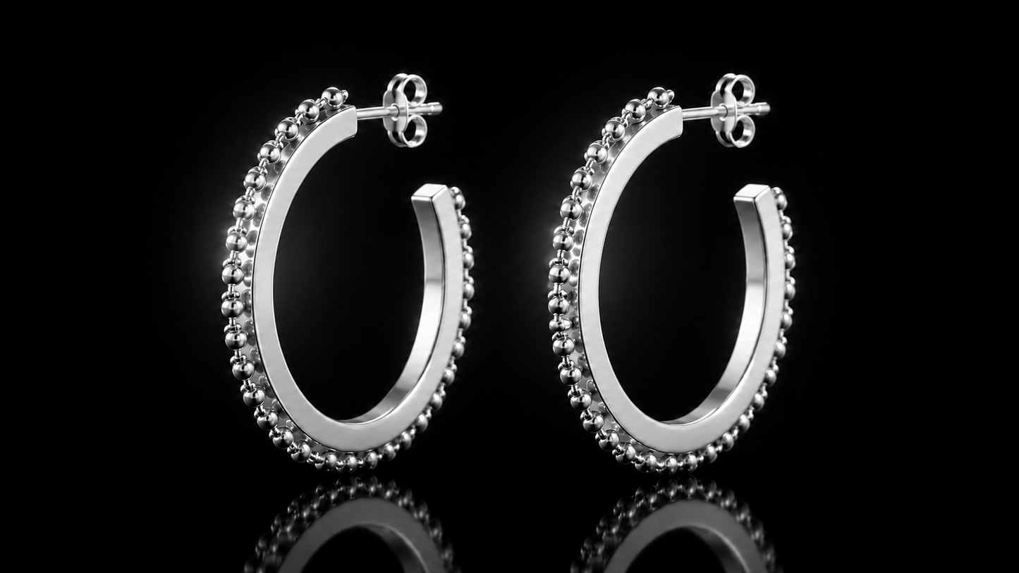 14 kt./Rhodium 36 mm PVD Beaded Hoop Earrings