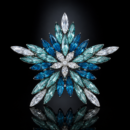 50 mm Cobalt Blue, Aquamarine & White Marquise Brooch