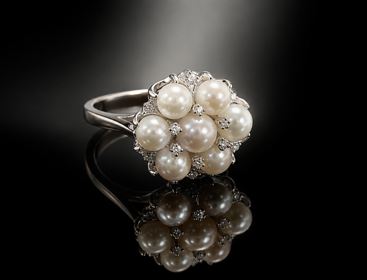 14 kt. White Gold Vintage Circa 1960 Pearl & Diamond Ring
