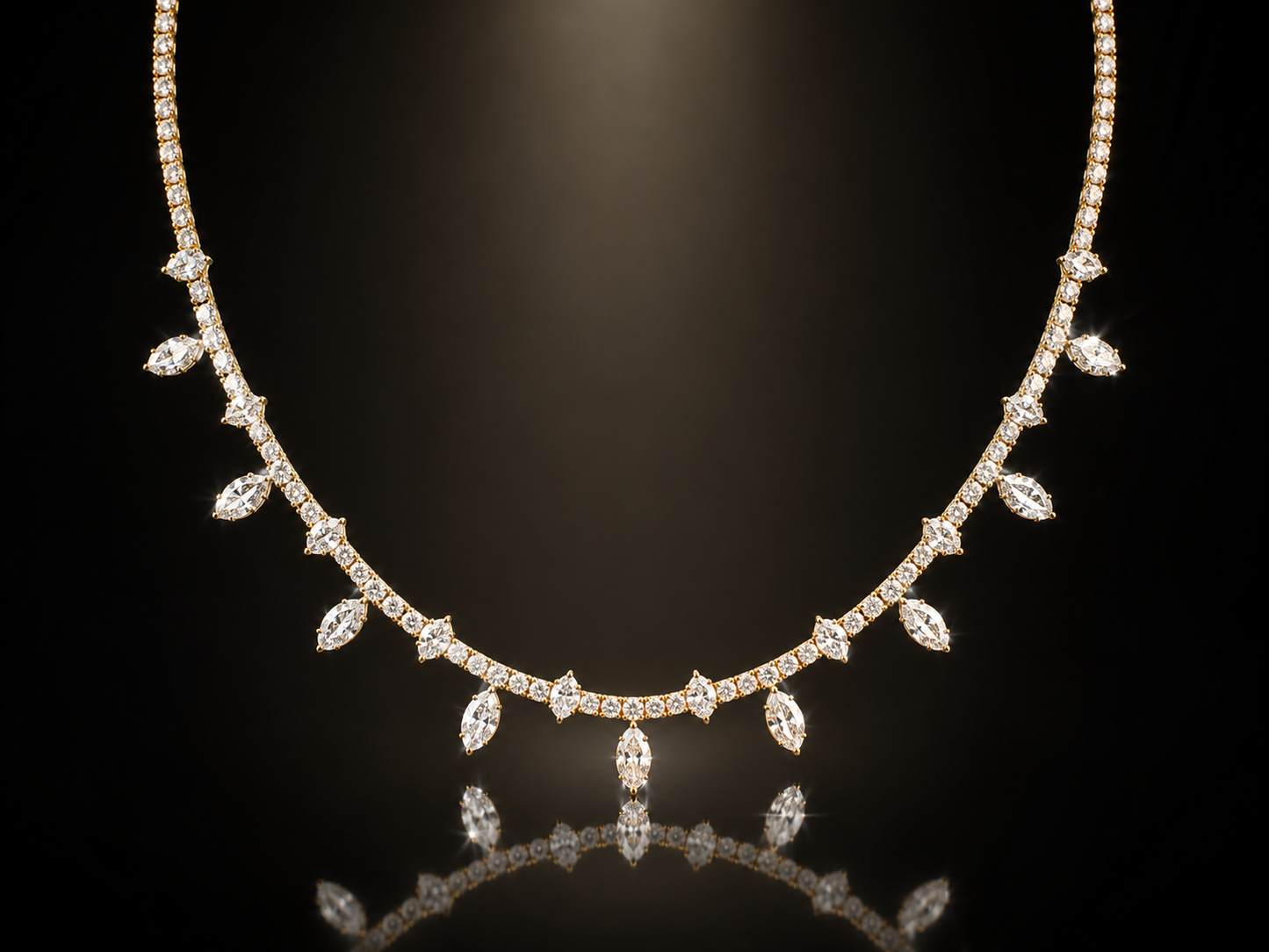 14.5 ctw LG White Sapphire 2mm Marquee and Round Tennis Necklace 16"+2" ext