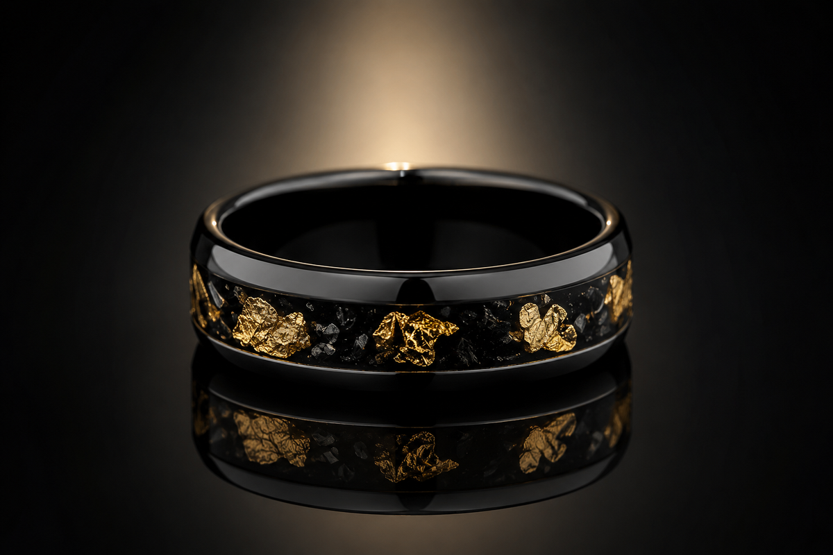 Men’s 8mm Black PVD Stainless Steel Floating Gold Band