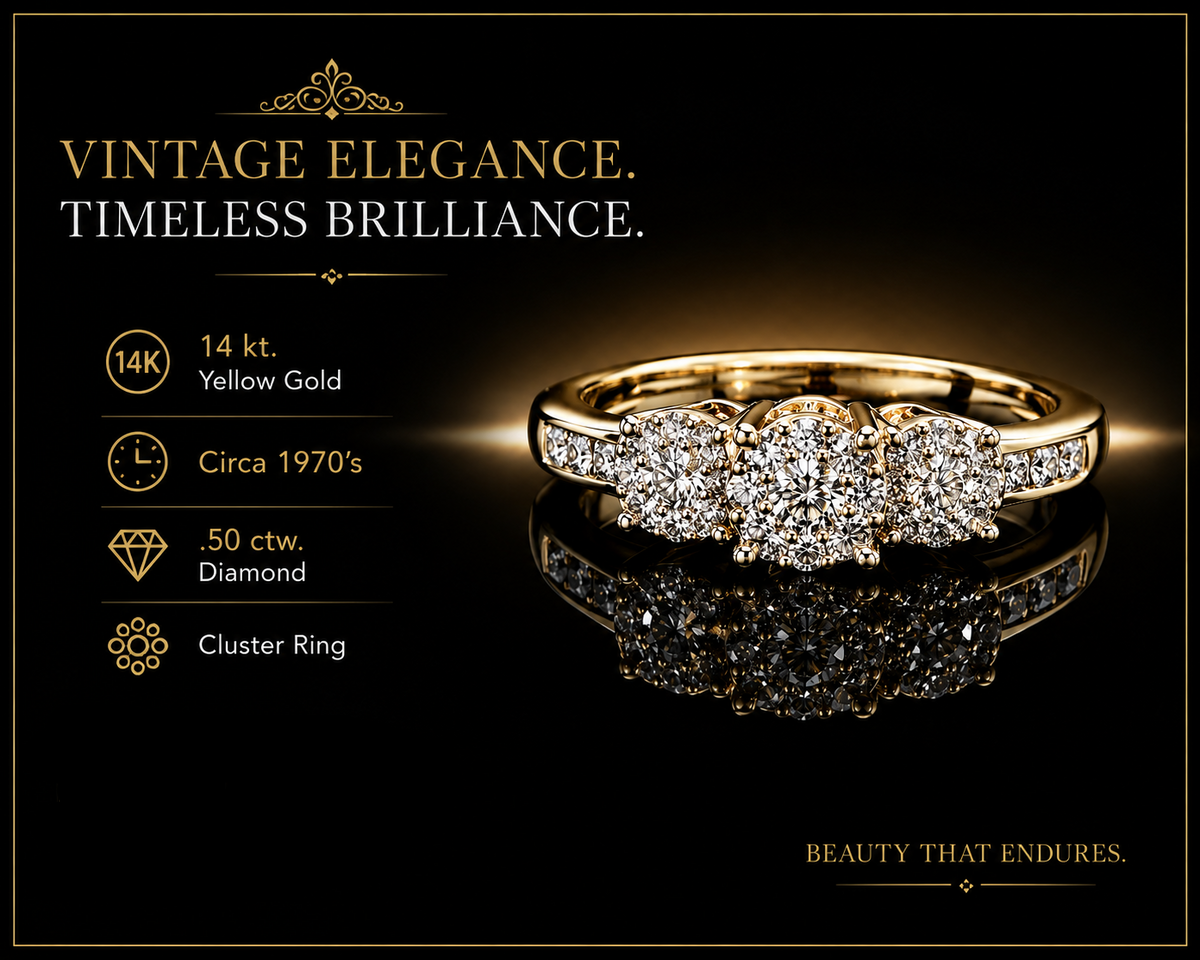 14 kt. Yellow Gold Circa 1970's .50 ctw. Diamond Cluster Ring